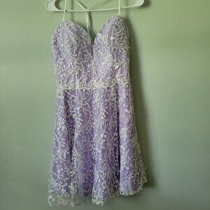 Lucci Lu Purple Lace Dress Women's 12 Homecoming Formal Knee Length Floral NWT
